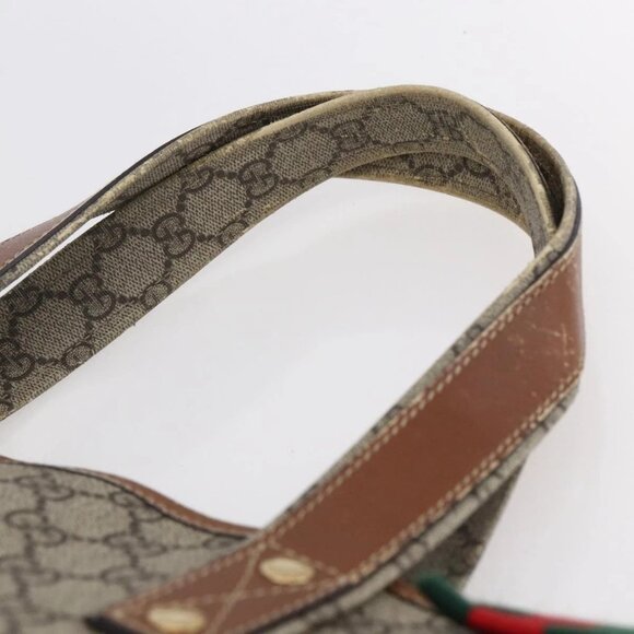 GUCCI GG Supreme Web Sherry Line Tote Bag PVC Beige Red 211134 Auth 153074 - Picture 9 of 16